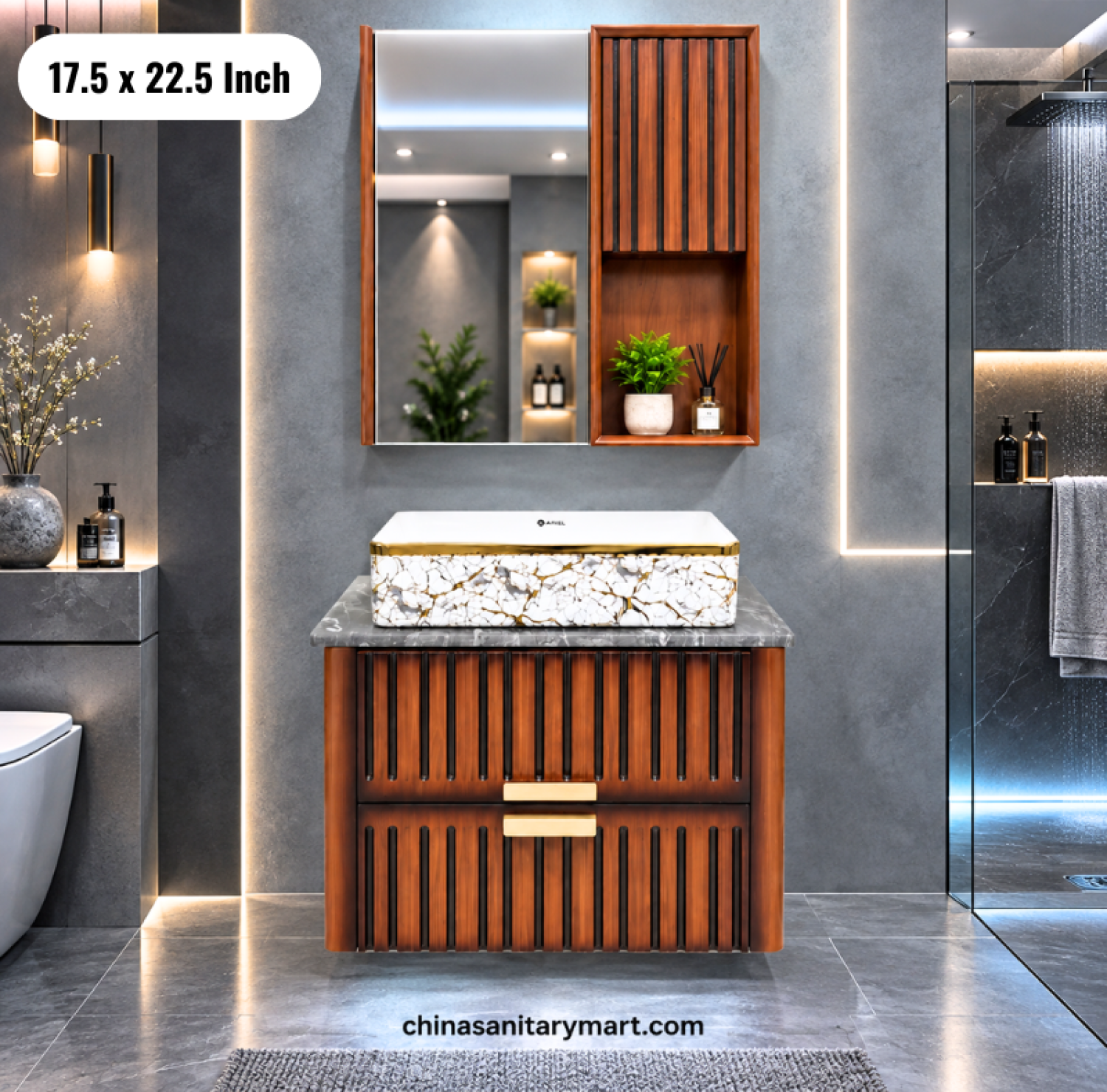17.5x22.5 inch dark wooden basin cabinet, top basin vanity set, wooden bathroom cabinet, mirror cabinet box, dark wood bathroom vanity