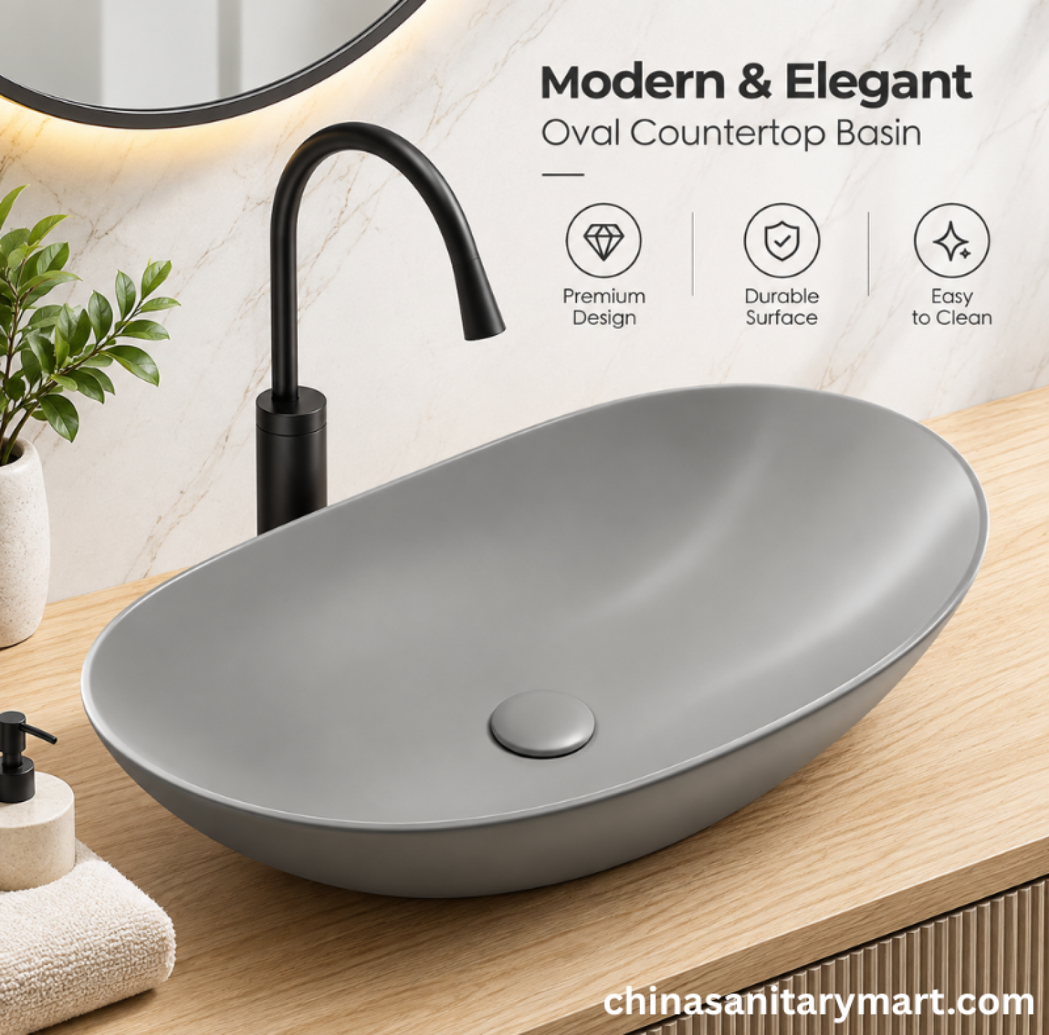 IS-A888MG grey boat shape top basin, grey countertop wash basin, boat shape bathroom basin, designer grey top basin
