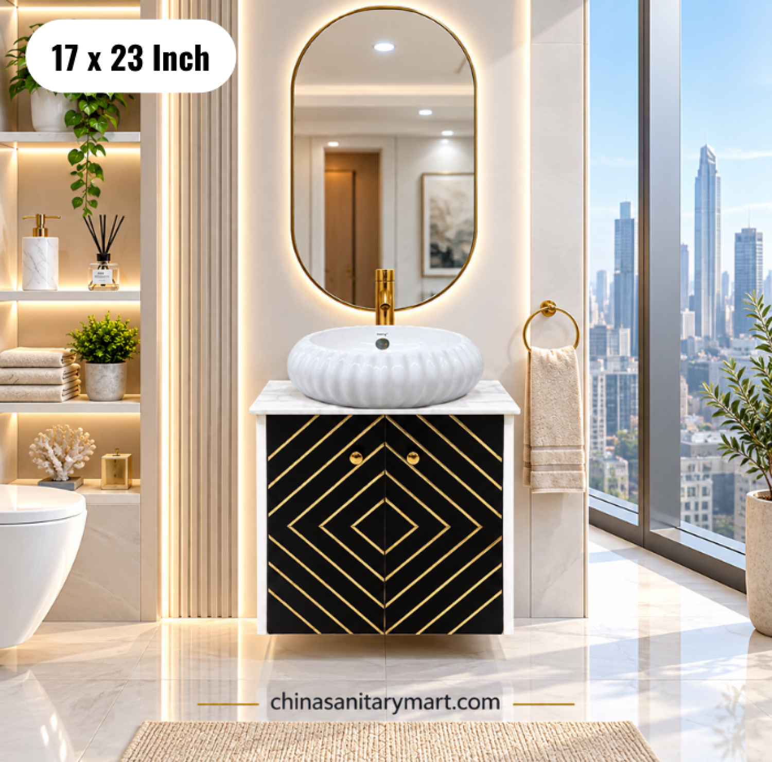 17x23 black gold basin cabinet, bathroom vanity, black gold counter basin cabinet, white counter basin , bathroom vanity with mirror