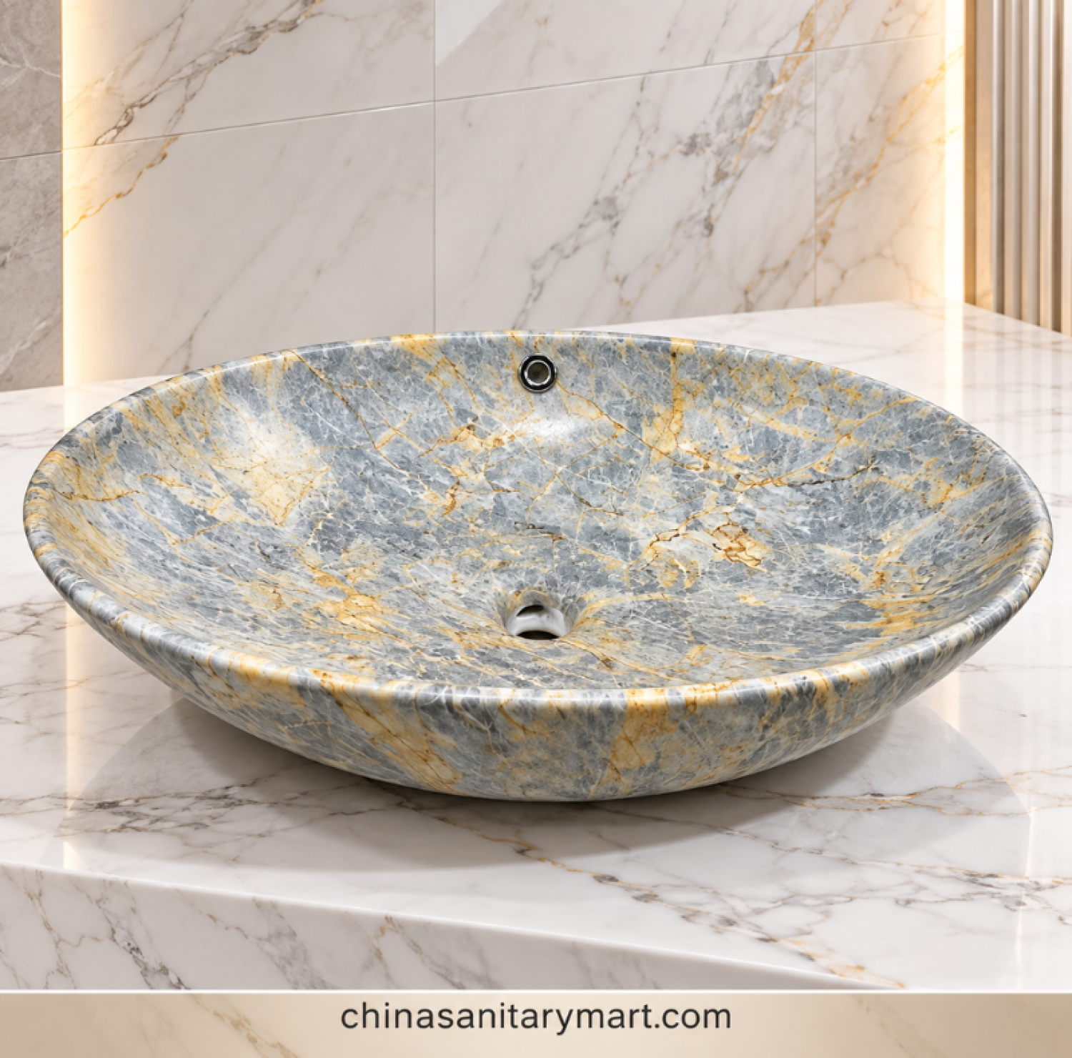 A034B art top basin, grey golden marble style basin, artistic oval countertop basin, designer wash basin, natural stone style bathroom basin
