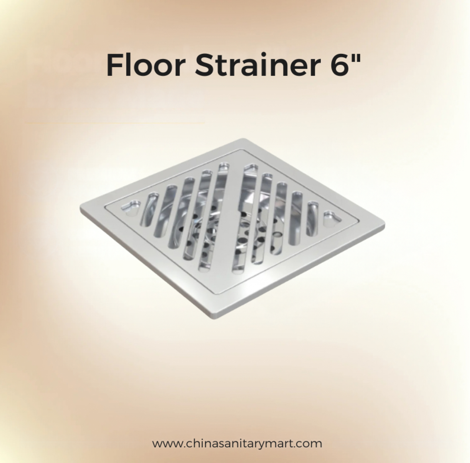 AST 6x6 Stripe Hole Floor Drain SS, 6 inch stainless steel floor drain, square floor strainer, stripe hole drain, bathroom floor drain, SS drain cover, AST floor strainer