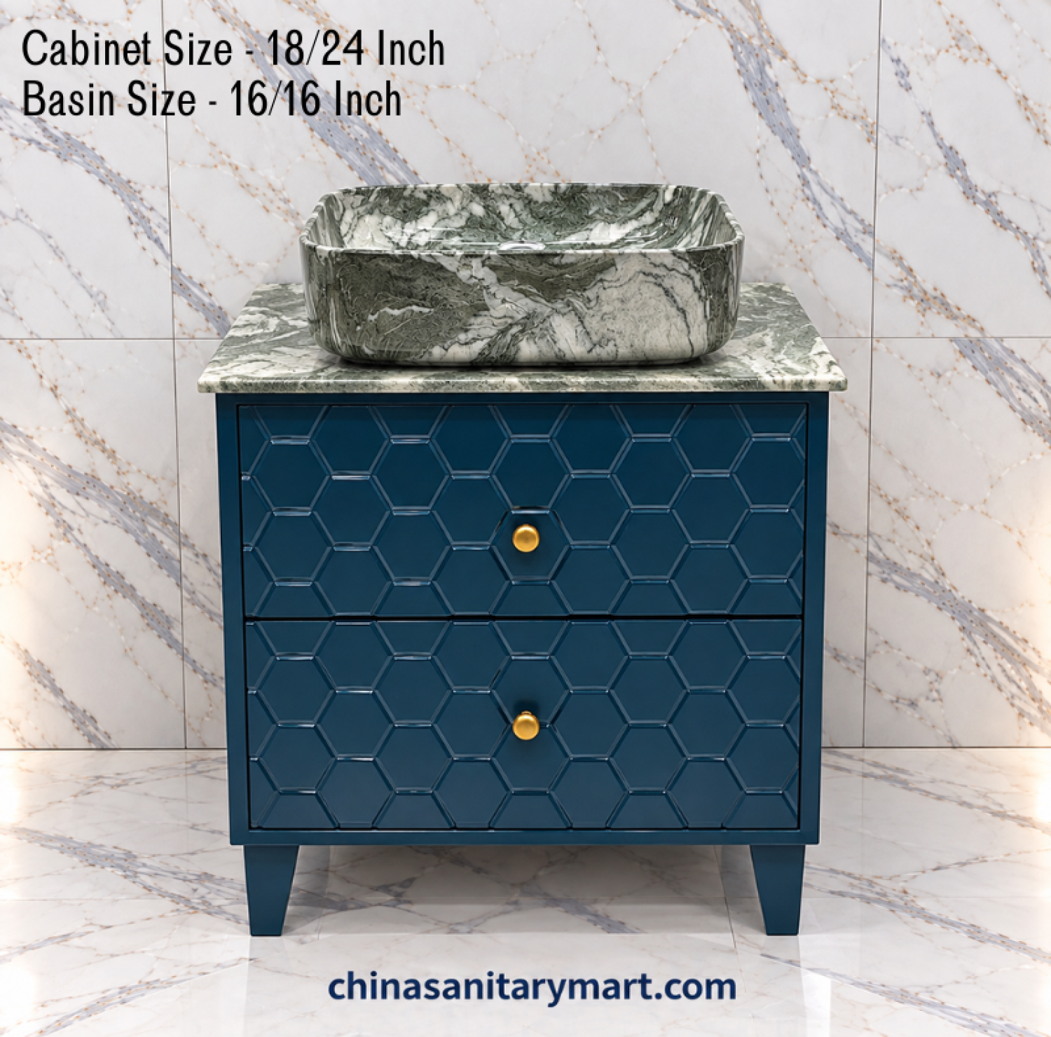 18x24 deep green basin cabinet, 16x16 green marble top basin, hexagon pattern bathroom vanity, green marble shed cabinet, customizable PVC basin cabinet, green grey white marble basin