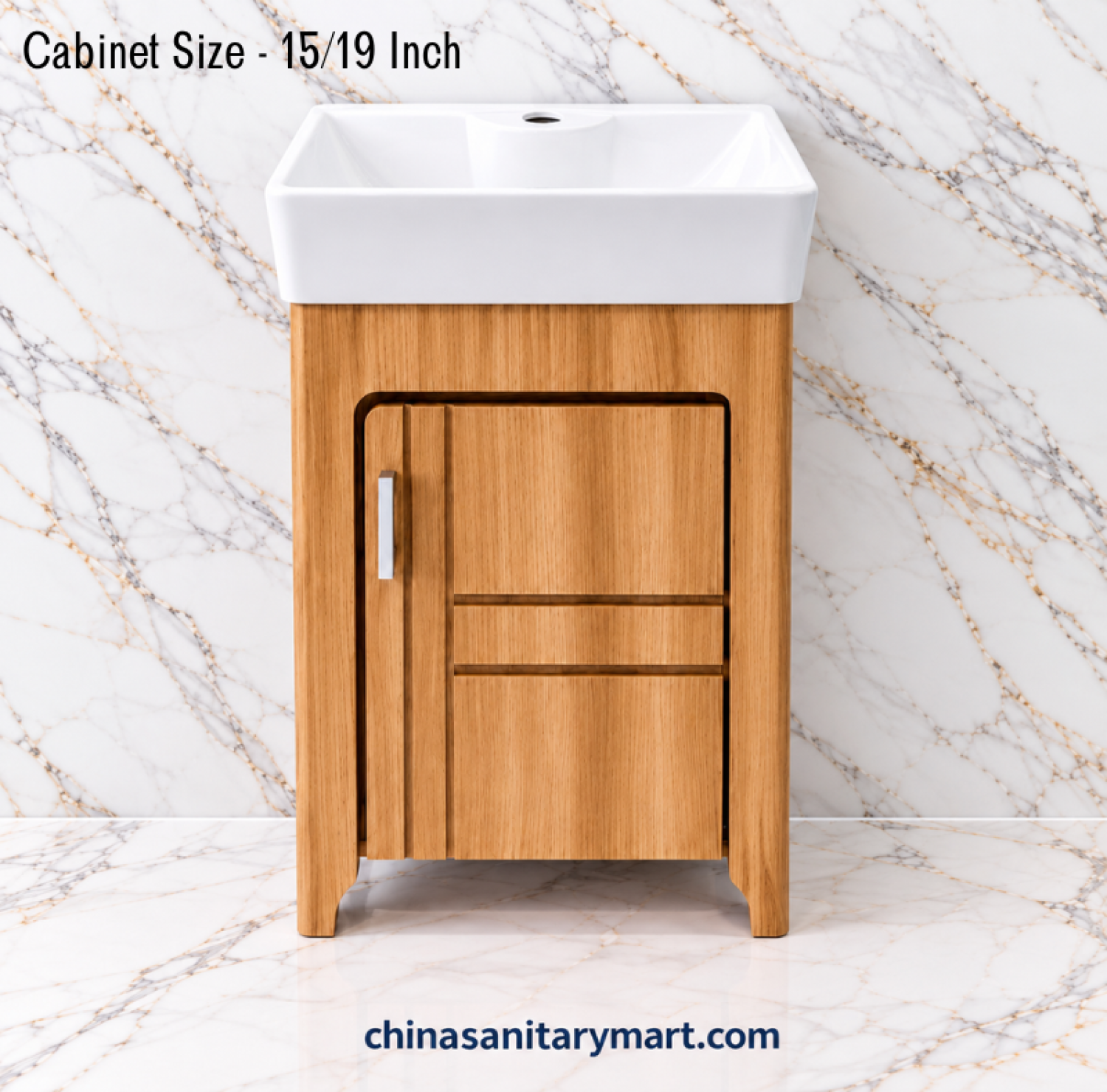 15x19 wooden basin cabinet, wooden texture bathroom vanity, white integrated basin cabinet, compact bathroom cabinet, customizable PVC basin cabinet, small bathroom vanity