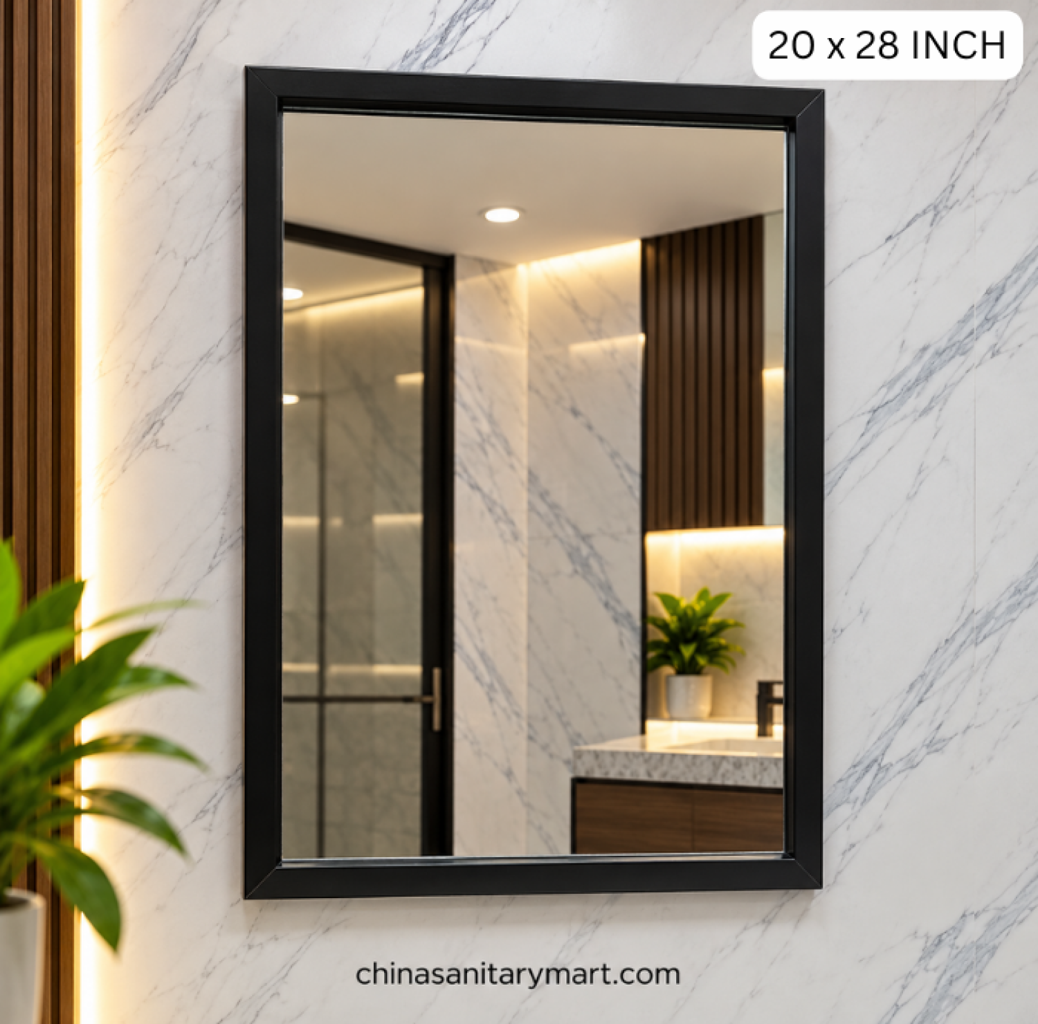 20x28 black rectangle mirror, black frame bathroom mirror, rectangular vanity mirror, black wall mirror, rectangle shape frame mirror, modern bathroom mirror