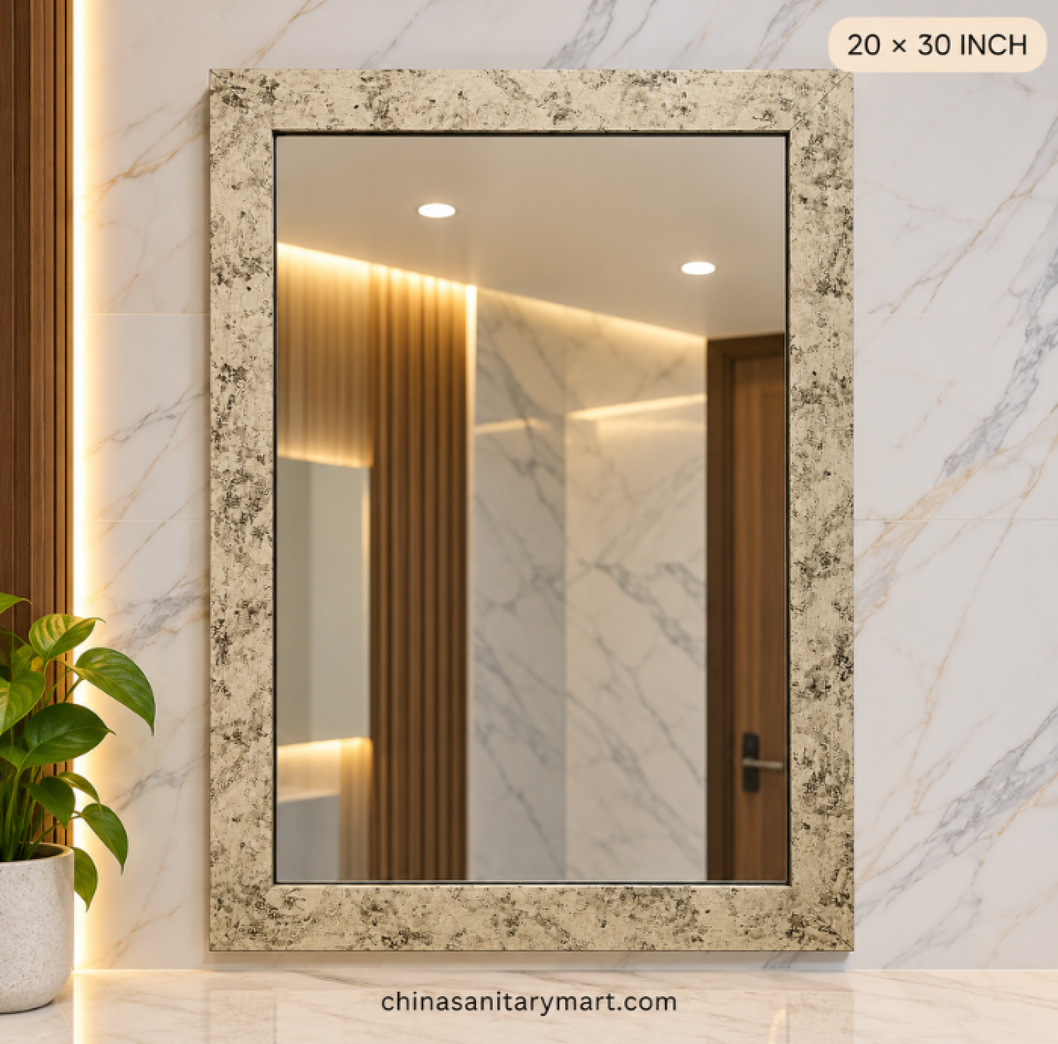 20x30 rectangle frame mirror, decorative bathroom mirror, textured frame wall mirror, rectangular vanity mirror, 20x30 inch wall mirror, stone style frame mirror