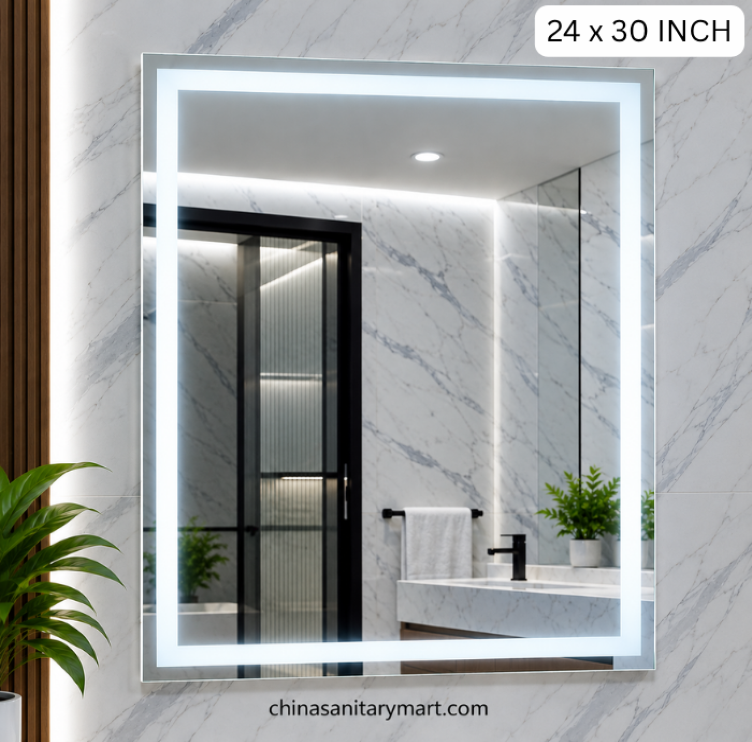 24x30 rectangle LED mirror, frosted inside LED mirror, rectangular bathroom mirror, LED vanity mirror, modern wall mirror, frosted LED bathroom mirror