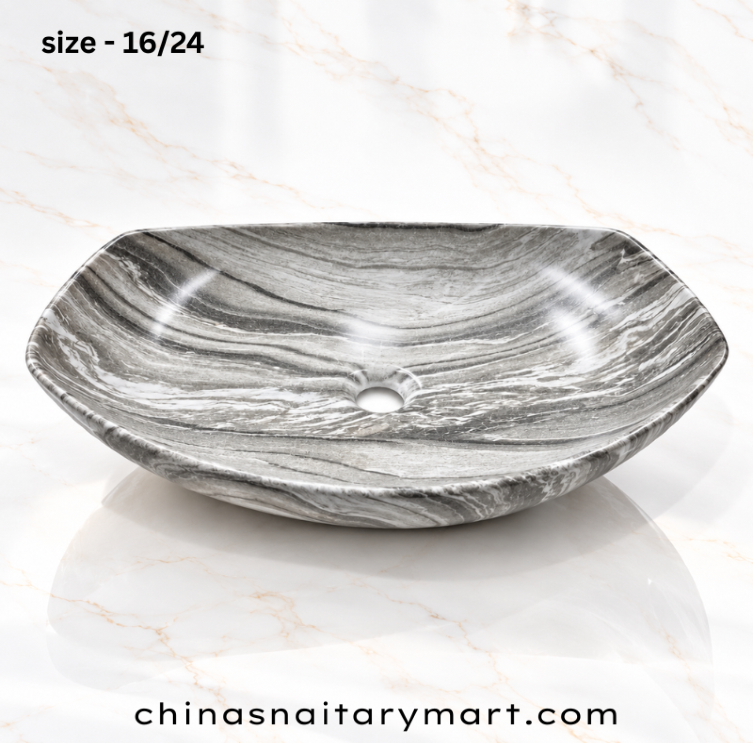 IS-A5166MB 16/24 Inch Matte Grey Marble Shed Top Basin with premium ceramic construction, natural grey marble finish, luxury countertop design