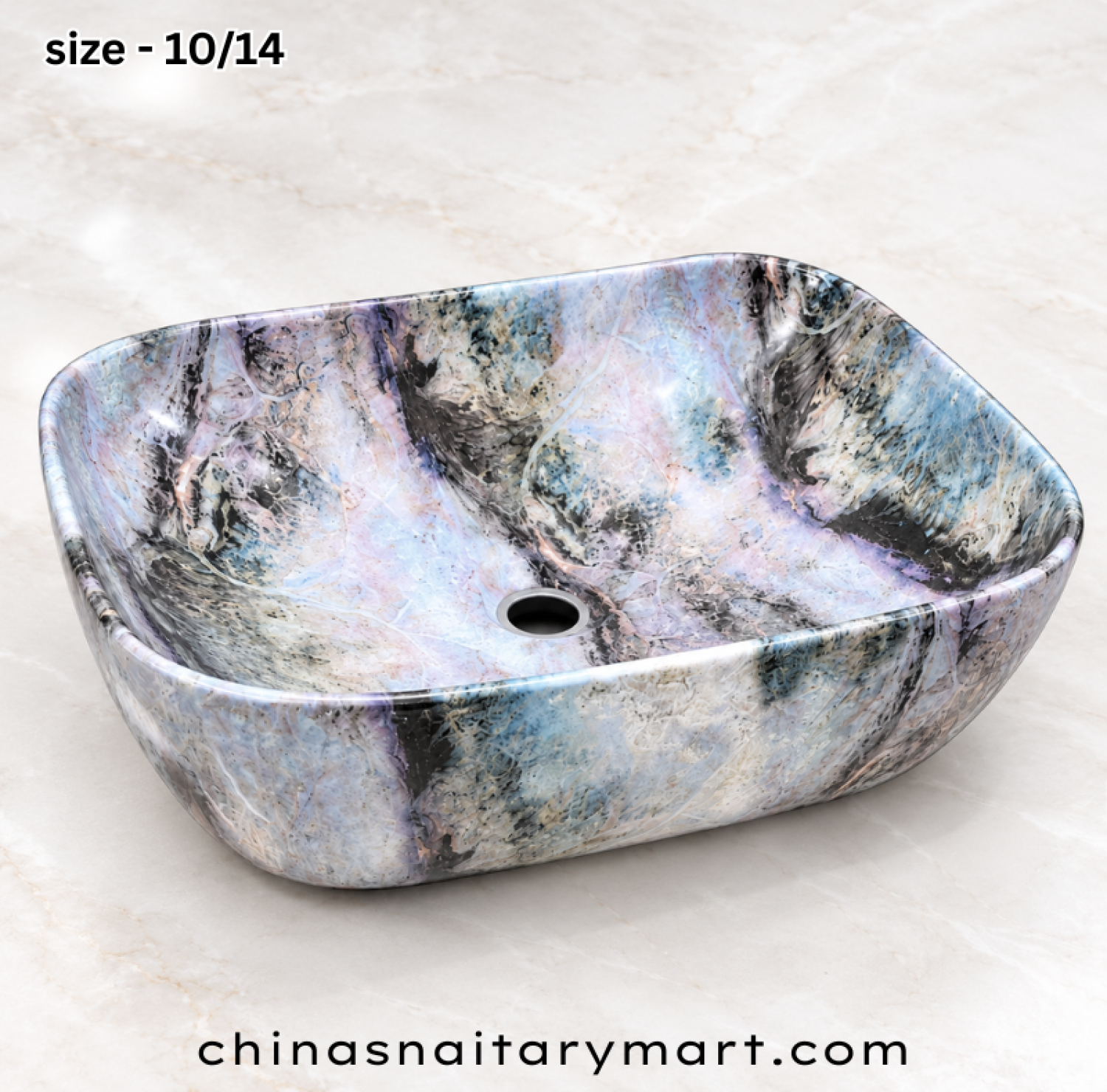Exclusive marble basin 1014, cosmic vein wash basin, dark marble countertop, vanity basin with cosmic veins, luxury bathroom sanitary ware, China Sanitary Mart, premium ceramic wash basin, modern vanity bowl, black marble basin
