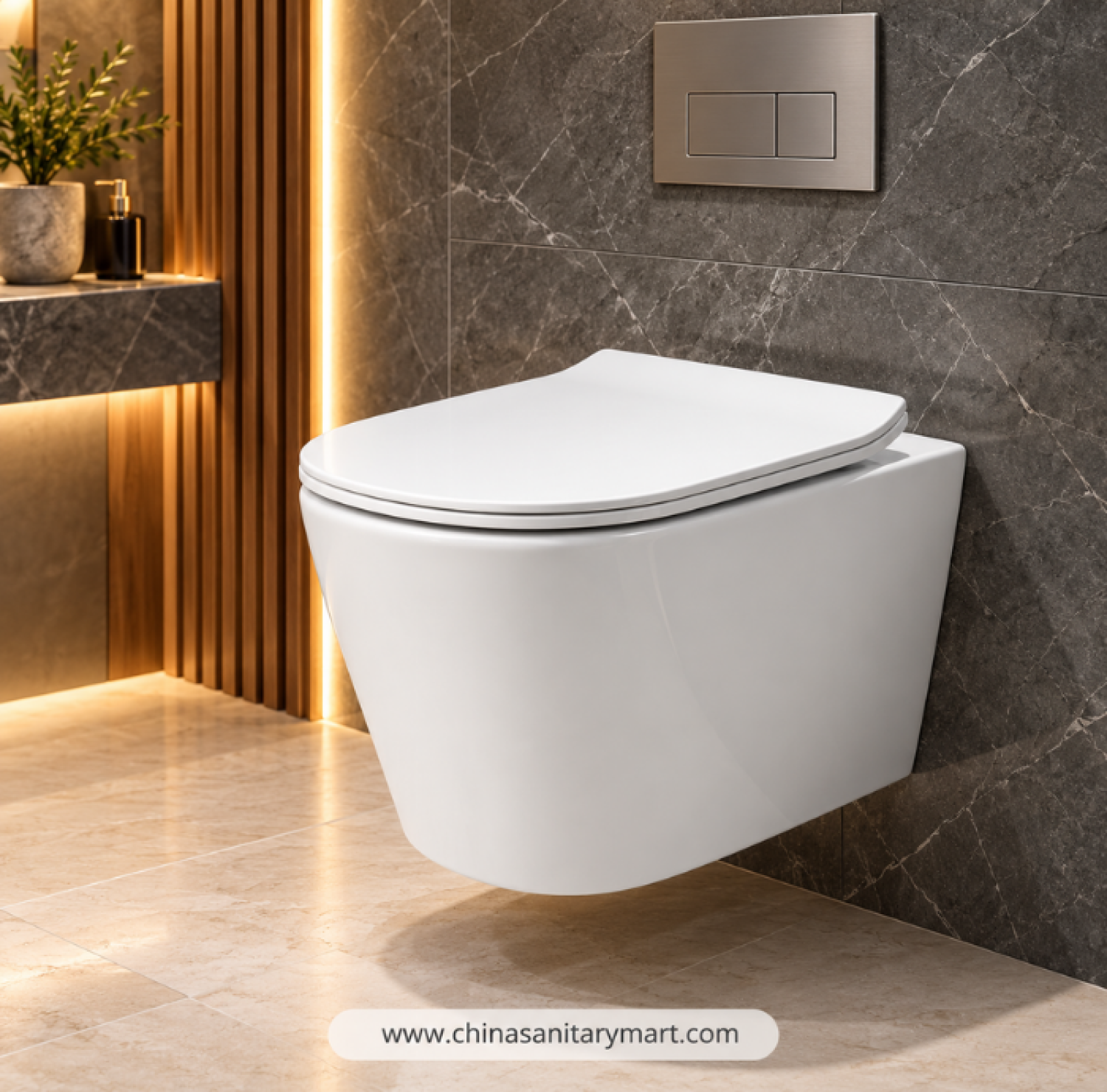 W-2353 wall hung commode, white wall mounted toilet, modern wall hung ceramic commode, space saving bathroom toilet, China Sanitary Mart wall hung toilet
