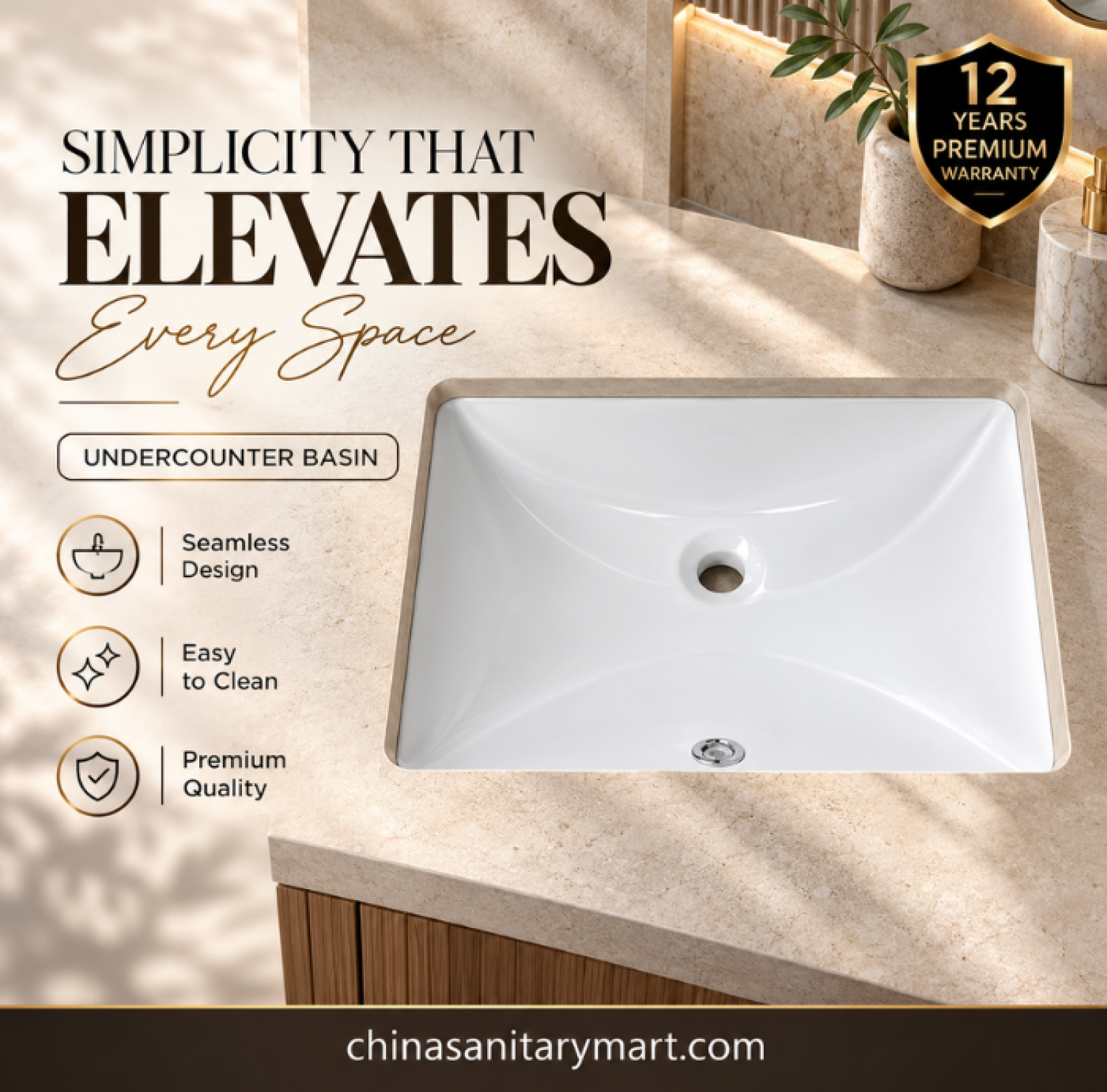 11.5x16 inch W-Model undercounter basin, white rectangular ceramic basin, modern bathroom undercounter sink, rounded corner wash basin, white bathroom vanity basin