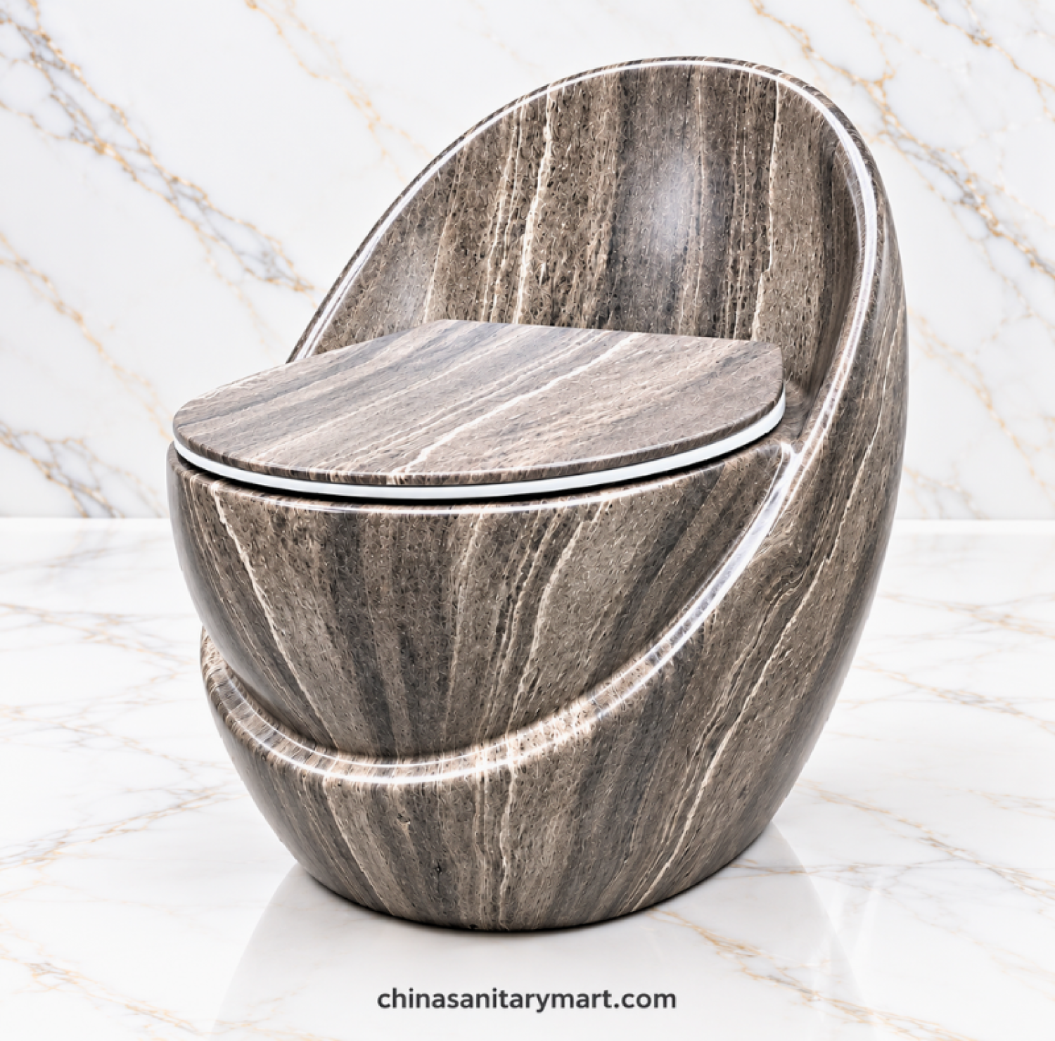IS-T406B Matte Marble Shed One Piece Commode with a premium matte grey marble finish, seamless one-piece sanitary ceramic body