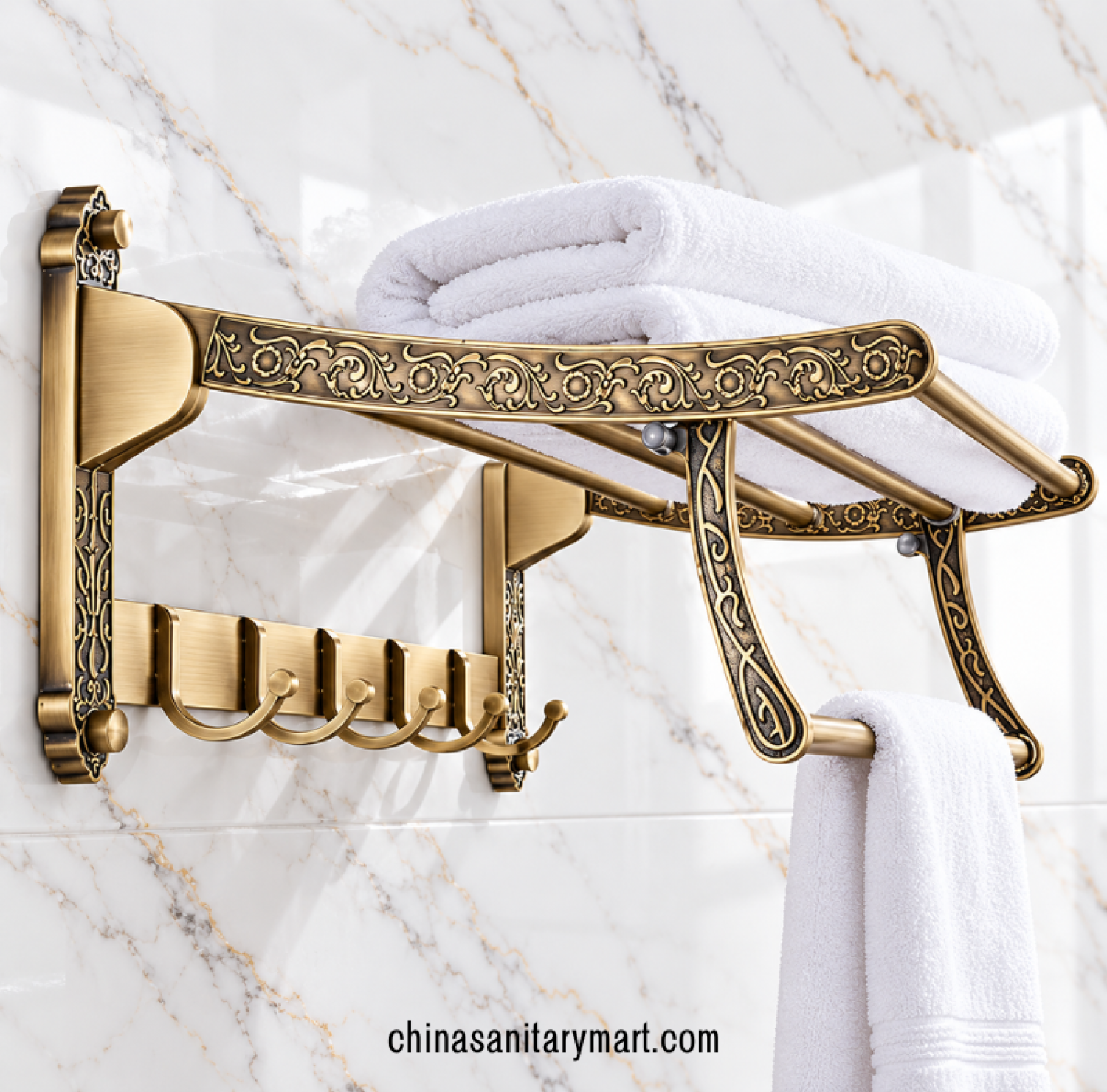 antique gold towel rack, vintage bathroom towel holder, gold towel rack with multiple hooks, decorative bathroom towel organizer, luxury antique bathroom accessories