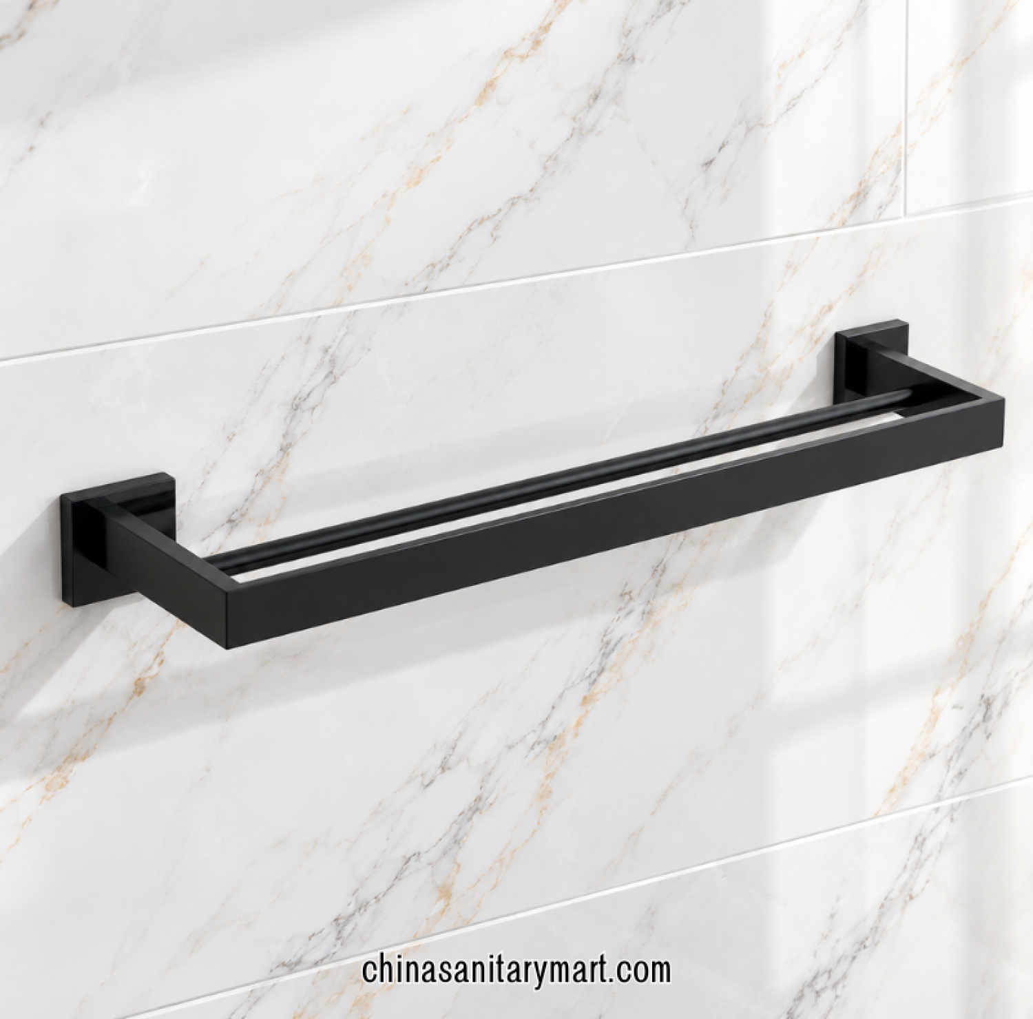 matte black double towel rails, slim black double towel rack, wall mounted double towel holder, modern matte black bathroom accessory, black parallel towel rails
