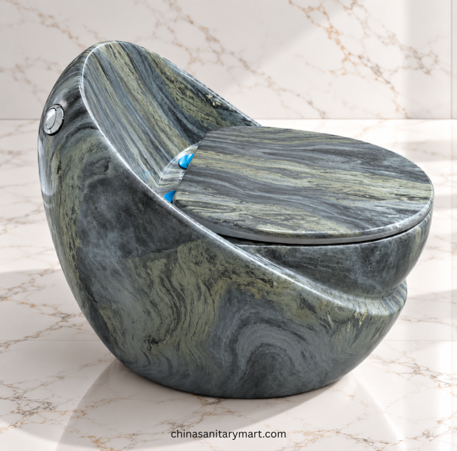 IS-T406C Matte Marble Shed One Piece Commode featuring a luxurious matte grey marble finish, premium sanitary ceramic construction