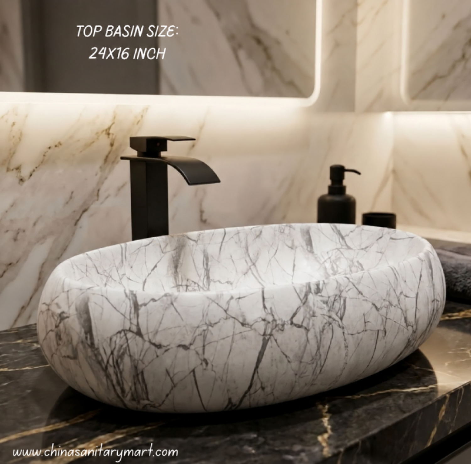 white marble wash basin, oval top basin, 24 x 16